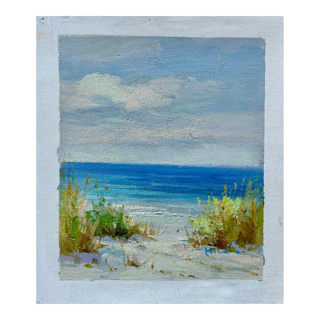 Serene Beach Pathway Scene Oil Painting on Canvas, Unstretched, by Cole For Sale