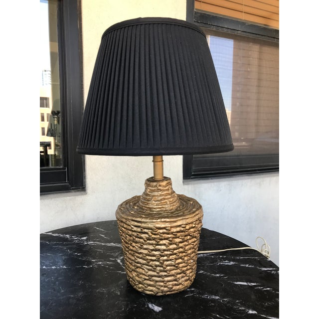 Metal 1960s Gold Painted Raffia Table Lamp With Black Shade For Sale - Image 7 of 10