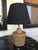 Metal 1960s Gold Painted Raffia Table Lamp With Black Shade For Sale - Image 7 of 10