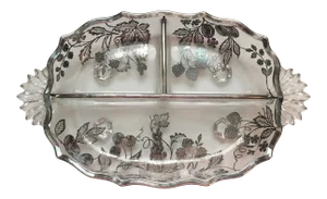 1930s Sterling Silver Grape & Strawberry Pattern Overlay Snack Dish