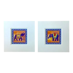 "Elephant Parade" Contemporary Miniature Lithograph Prints by Kathleen Ney - a Pair