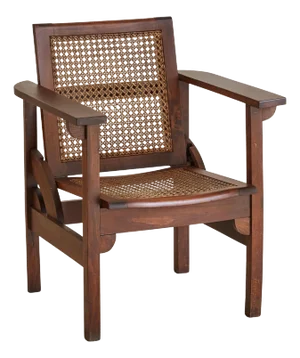 Hendaye' Walnut + Cane Armchair by Pierre Dariel, France 1930s