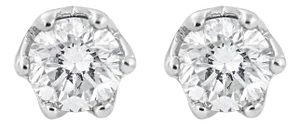 14K White Gold 1/2 Cttw Round Diamond 6 Prong Crown Stud Earrings (I-J Color, I1-I2 Clarity) - 2 Pieces