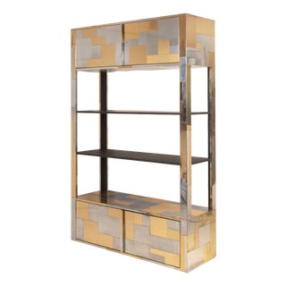 Cityscape Brass and Stainless Steel Bookcase by Paul Evans, 1971 For Sale