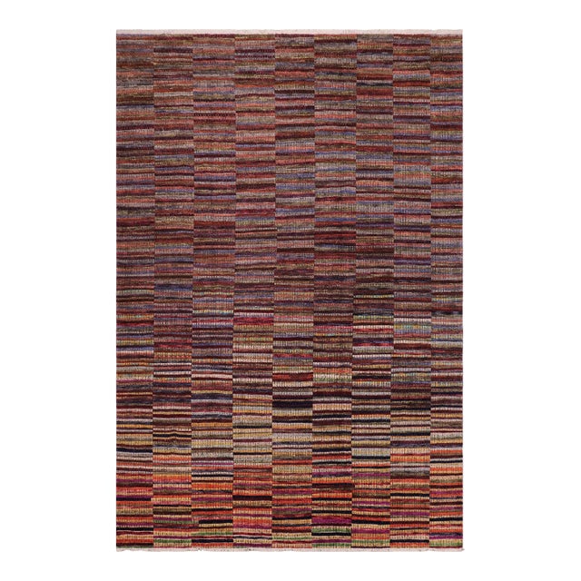 Rustic Tribal Rust/Blue High Low Wool Rug - 9'0'' X 11'10'' For Sale