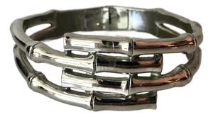 1980s Bamboo Trifari Silver Hinged Clamper Bangle Bracelet