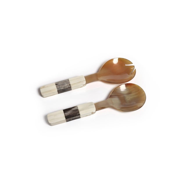 2020s Renata Horn Salad Server Set with Bone Etched Handle For Sale - Image 5 of 5