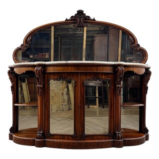 Antique English Mahogany Marble-Top Credenza, 1800s For Sale