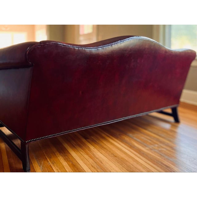 Mid 20th Century Gunlocke Oxblood Leather Camelback Sofa With Nailhead Trim For Sale - Image 6 of 13