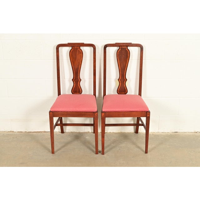English Baker Furniture Style Federal Inlaid Mahogany Side Chairs or Dining Chairs, Pair For Sale - Image 3 of 13