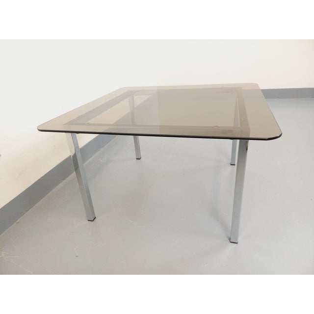 Vintage Square Coffee Table in Smoked Glass and Chrome Metal, 1970s For Sale - Image 9 of 17