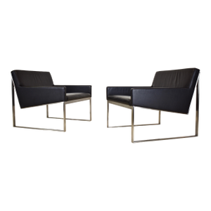 Contemporary Fabien Baron for Bernhardt Design B3 Leather Lounge Chairs – A Pair