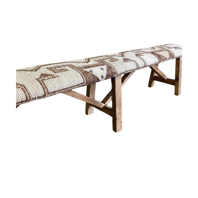 Vintage Rug Upholstered Wood Bench with amazing antique patina. These can be used in any room in your home. The bench is...