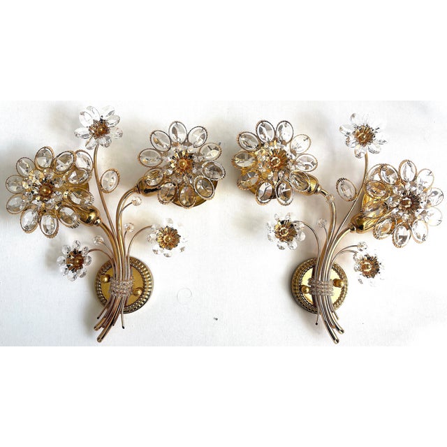 Vintage Brass Lead Crystal Wall Lamps from Palwa, 1960s, Set of 2 For Sale - Image 10 of 12