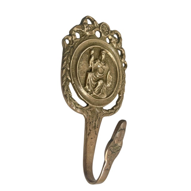 English Vintage Solid Brass Classical Motif Wall Hook For Sale - Image 3 of 4