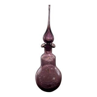 1960s Viking Glass Purple Crackle Genie Bottle/Decanter With Large Flame Stopper Circa 1954-1973 For Sale