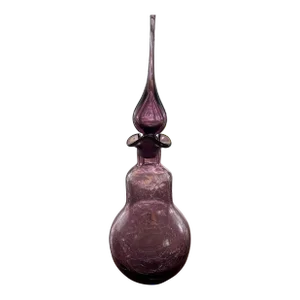 1960s Viking Glass Purple Crackle Genie Bottle/Decanter With Large Flame Stopper Circa 1954-1973