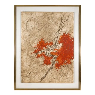 Yannick Ballif - Untitled (Orange Leaves) Signed Modern Embossed Relief Etching For Sale