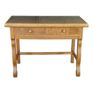 Antique American Empire Style Quartersawn Oak Library Table Console Writing Desk For Sale