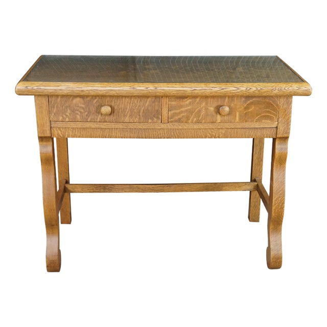 Antique American Empire Style Quartersawn Oak Library Table Console Writing Desk For Sale