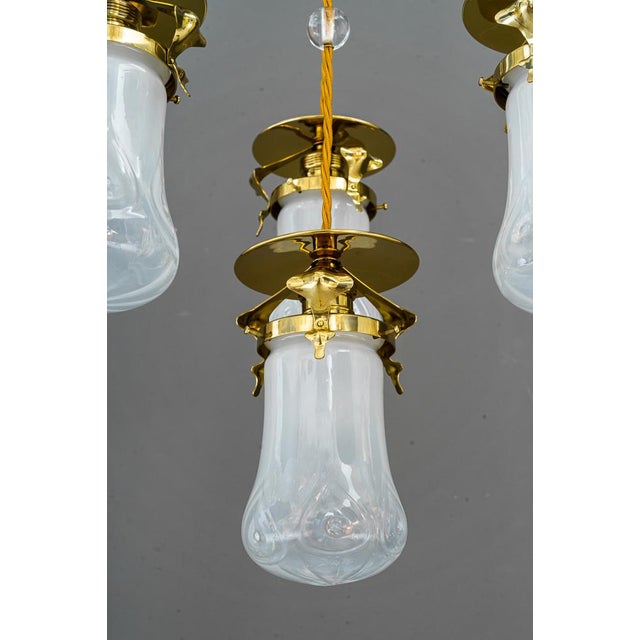 Art Nouveau Chandelier with Opaline Glass Shades, Vienna, 1910 For Sale - Image 14 of 18