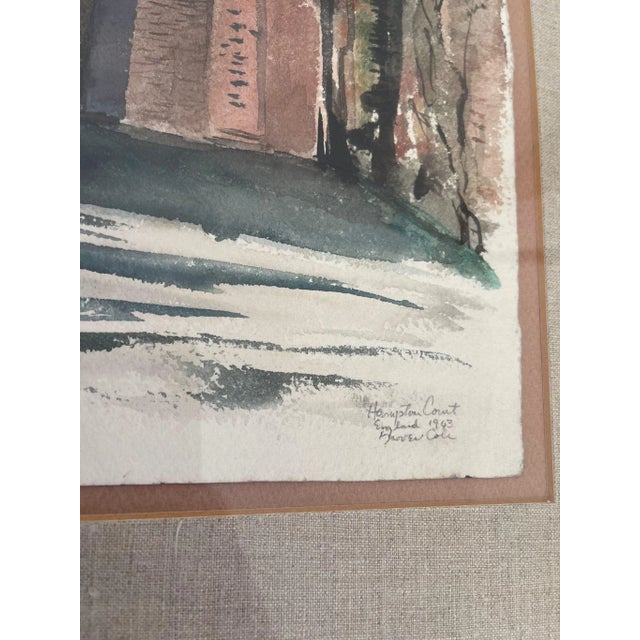 Vintage Original Signed Watercolor Painting Titled “ Hampton Court “ by English Artist 1943., Framed For Sale In Seattle - Image 6 of 8