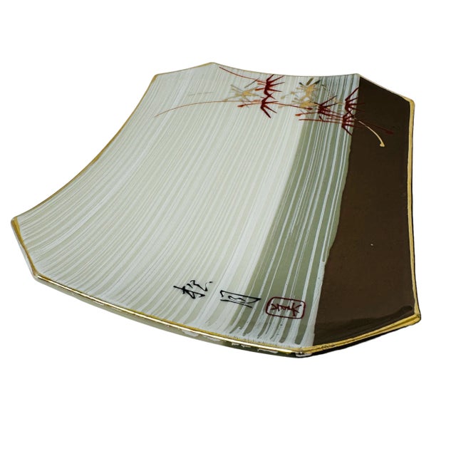 Hollywood Regency Vintage Signed Hand-Painted Ceramic Sushi Service Plates a Pair For Sale - Image 3 of 9