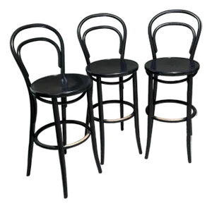 Set of 3 Modern Rendition of Black Bentwood Bar Stools by Ton