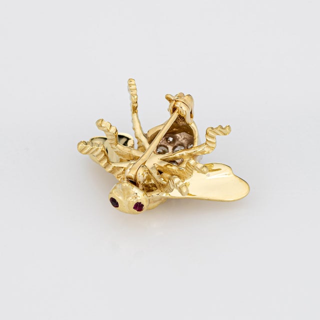 Modern Bumble Bee Brooch Pin Diamond Vintage 14k Gold Estate Insect Jewelry For Sale - Image 3 of 3