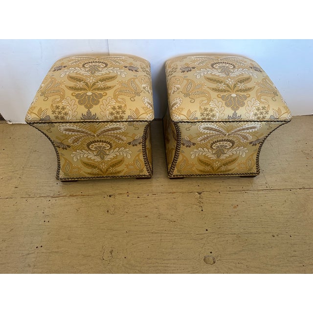 Lexington Upholstered Stools/Ottomans With Nailheads -a Pair For Sale - Image 10 of 13