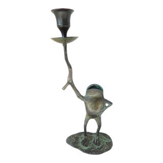 Bronze Decorative Frog Standing Candleholder For Sale