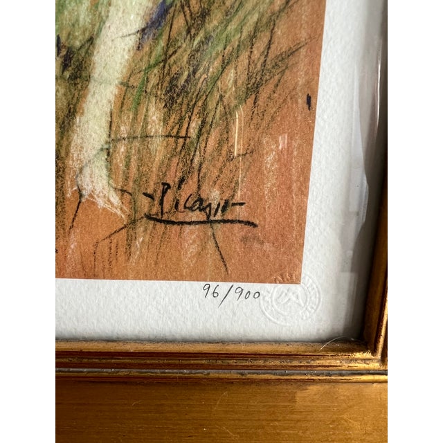 Mid 20th Century Woman in Blue Hat Pablo Picasso Style Glicee #96/900 Italy For Sale - Image 4 of 6