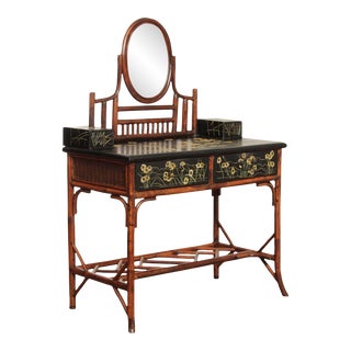 Antique Chinoiserie Painted Black Lacquer Bamboo Vanity For Sale