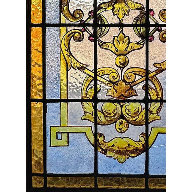Stained Glass Panel - Antique Stained, Textured and Etched Glass For Sale - Image 4 of 6