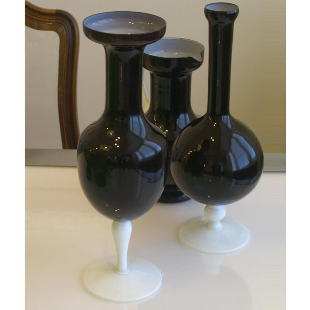 Vintage Black / White Italian Cased Vase Empoli Cased Glass 13” x 4¼” Empoli Cased Glass popular during the 1950's + 60's,...