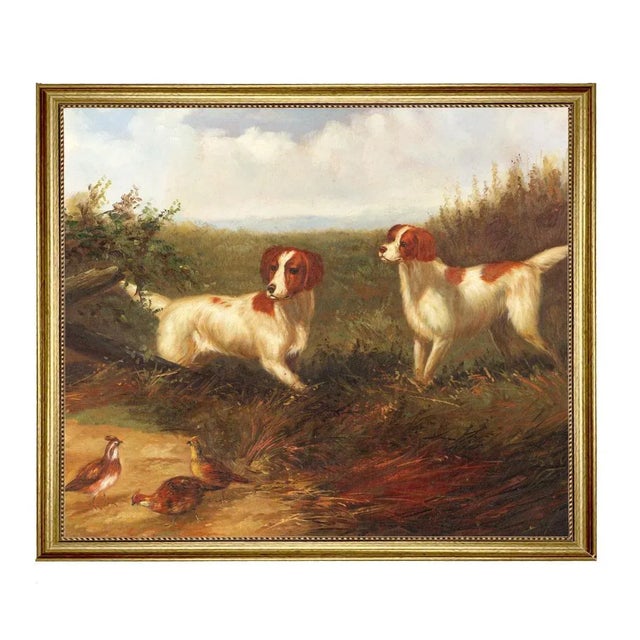 American "Setters on Quail" Contemporary Reproduction Print on Canvas, Framed 27-1/2" X 33-1/2" For Sale - Image 3 of 3