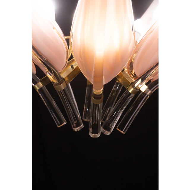 Metal 1970s Pink Murano Glass Leaves Chandelier Large Size Attributed to Franco Luce For Sale - Image 7 of 12