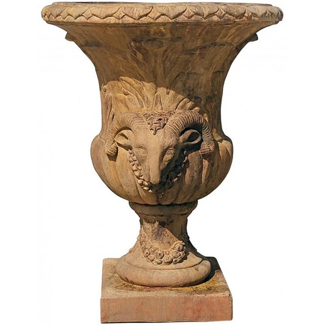 Pair of Large Florentine Renaissance Vases with Rams' Heads, 20th Century Copy of a Florentine Renaissance vase with two...