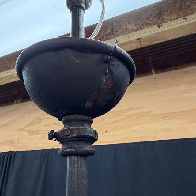 Black Antique Cast Iron Gas Lantern Pendant Light, Converted Gas Ceiling Fixture With Glass Shade For Sale - Image 8 of 8