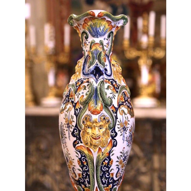Ceramic Pair of Early 20th Century French Hand Painted Faience Vases From Rouen For Sale - Image 7 of 9