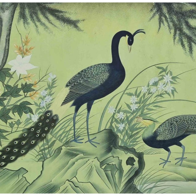 Gouache and watercolor on silk realized by chinese school in the early 20th Century. Includes a contemporary aluminium...