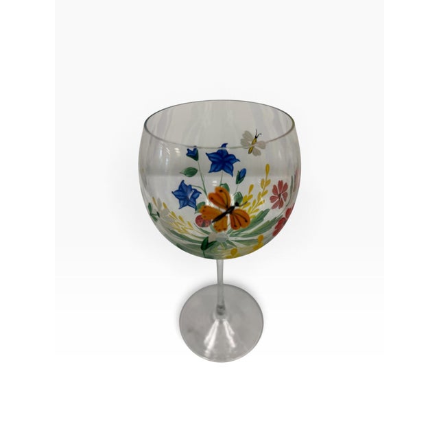 Vintage Royal Danube Romania Hand-Painted Crystal Floral Goblets – Set of 6 For Sale - Image 9 of 12