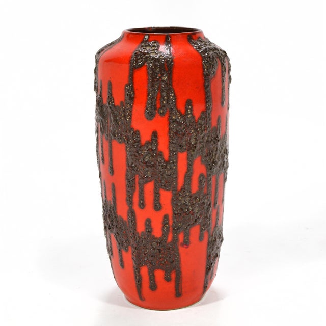Fantastic large West German vase with vivid textural "Fat Lava" glaze by Scheurich. 17.5"h X 8.5"d