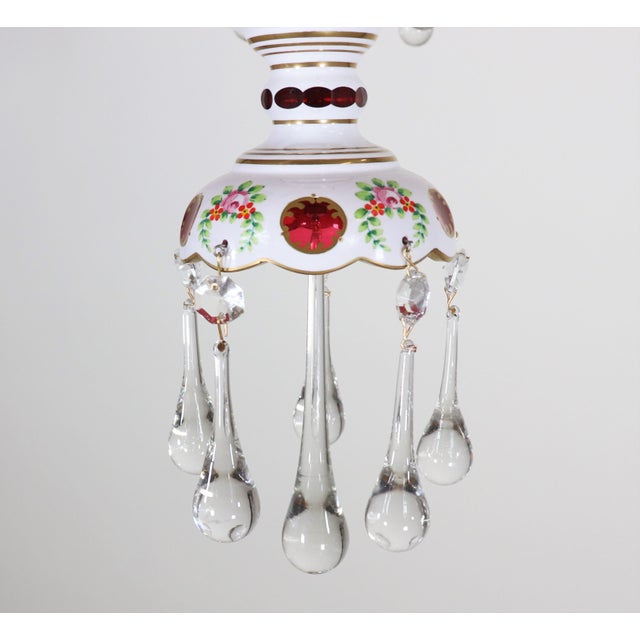 White Circa 1930 Czechoslovakian Chandelier With Cranberry and White Overlay For Sale - Image 8 of 12