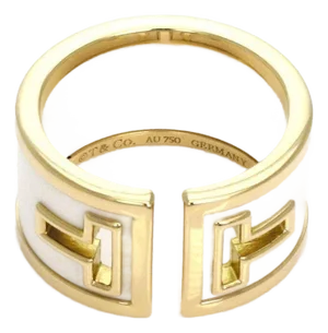 Mid 20th Century Tiffany & Co. T Cut White Ceramic 18k Yellow Gold Wide Band Ring - Size 6