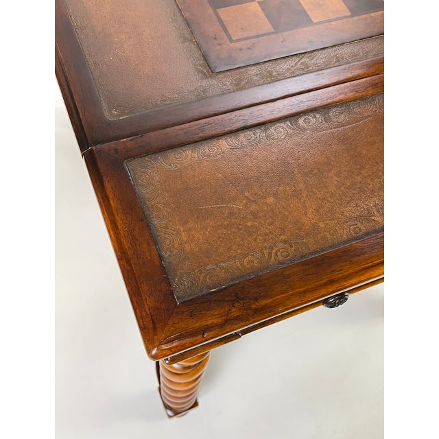 Theodore Alexander Attributed Barley Twist Game Table With Reversible Tooled Leather Top For Sale - Image 15 of 18