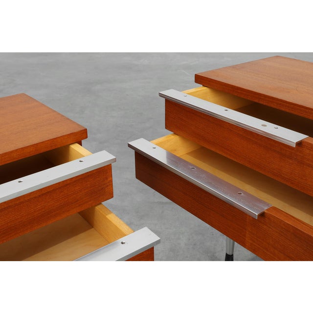 Mid-Century Modern French Nightstands in Teal Veneer and Chrome, 1960s, Set of 2 For Sale - Image 9 of 13