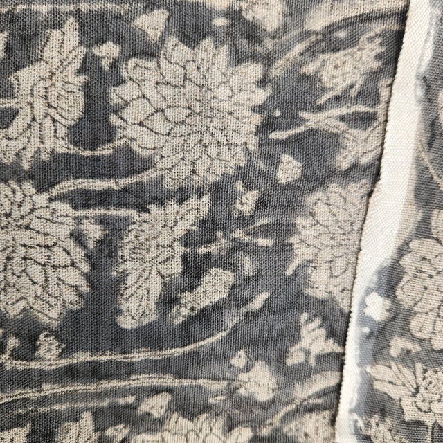 Softly Faded Grey Hand Block Print Linen For Sale - Image 4 of 5