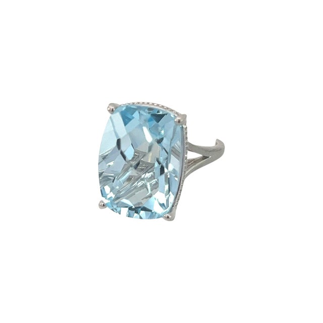 2010s Natural Solitaire Blue Topaz Ring 6.5 14k W Gold 19.58 Cts Certified For Sale - Image 5 of 18