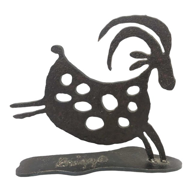 Briggs Vintage Western Longhorn Sheep Iron Art Metal Sculpture Signed 7.75" For Sale